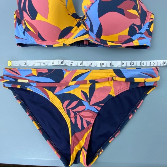 Sunseekers yellow, blue & pink abstract leaf print 2 piece bikini set - Picture 7 of 15